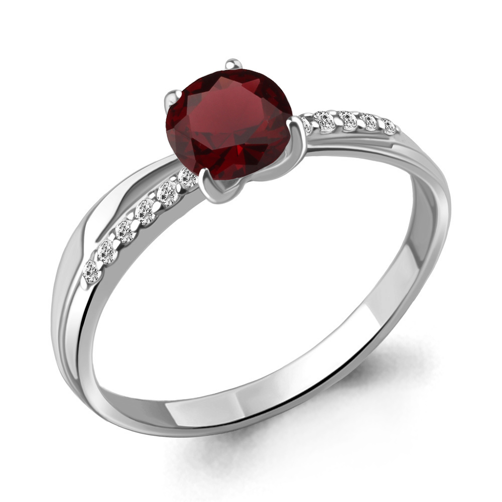 6511903А Кольцо из Серебра с гранатом, фианитами