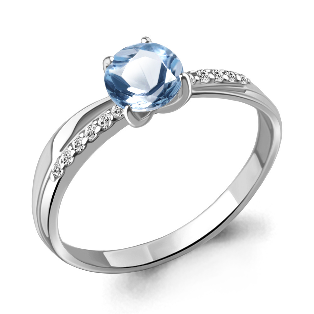 6511905А Кольцо из Серебра с топазом свисс блю, фианитами