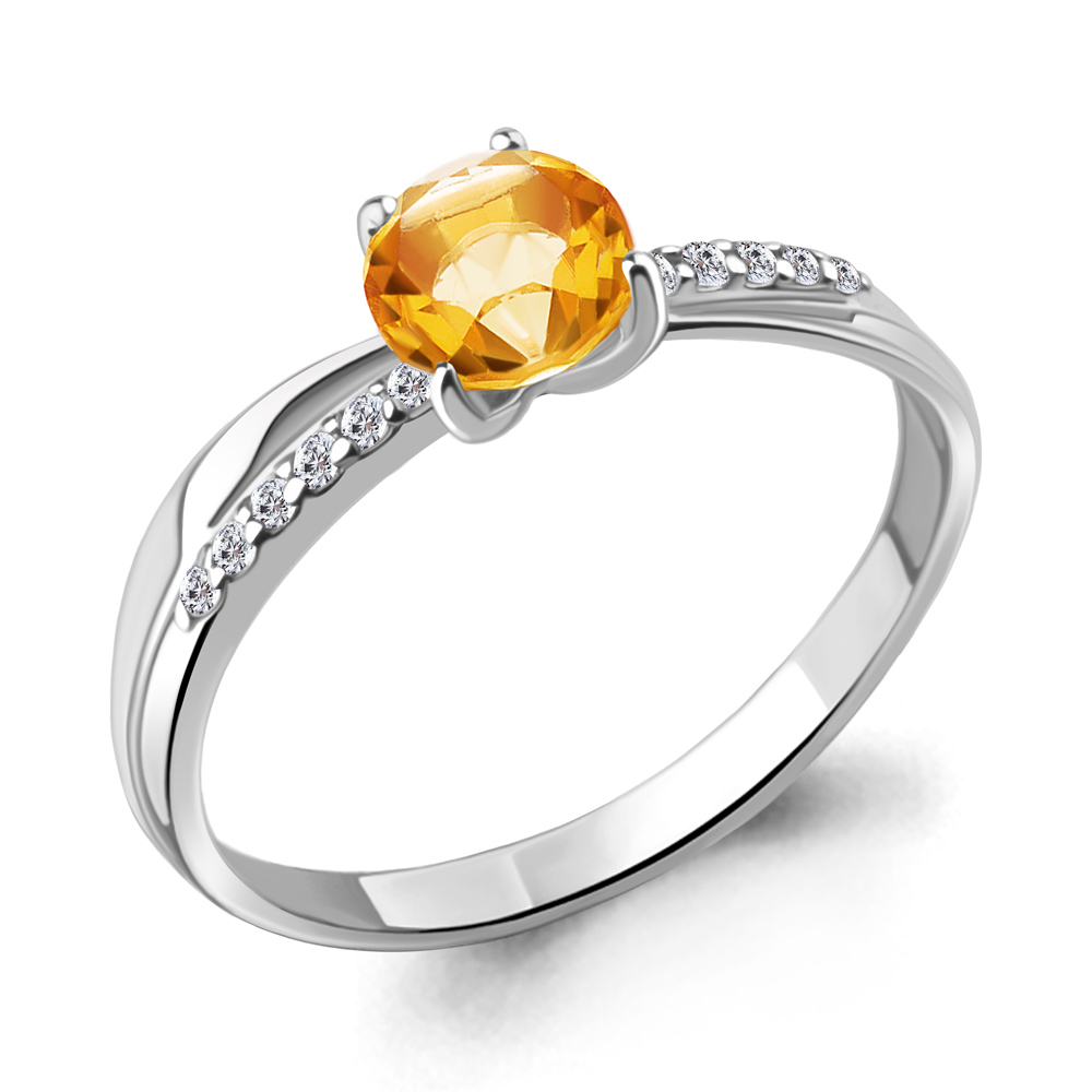 6511906А Кольцо из Серебра с фианитами, цитрином