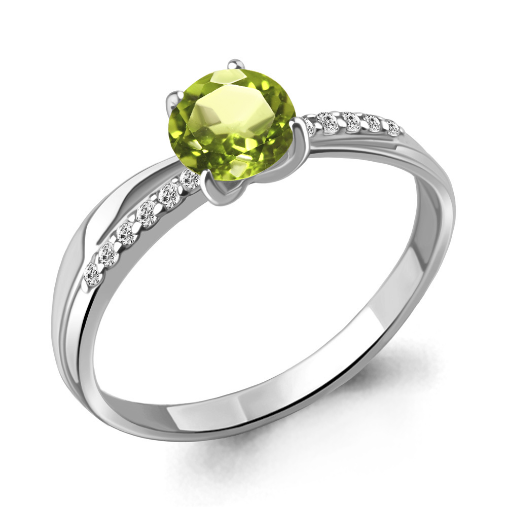 6511907А Кольцо из Серебра с фианитами, хризолитом