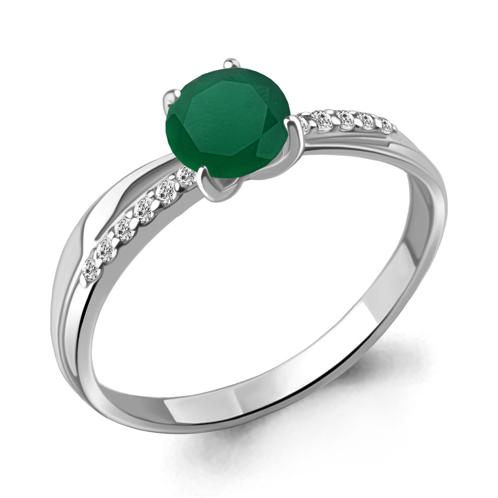 6511909А Кольцо из Серебра с агатом, фианитами