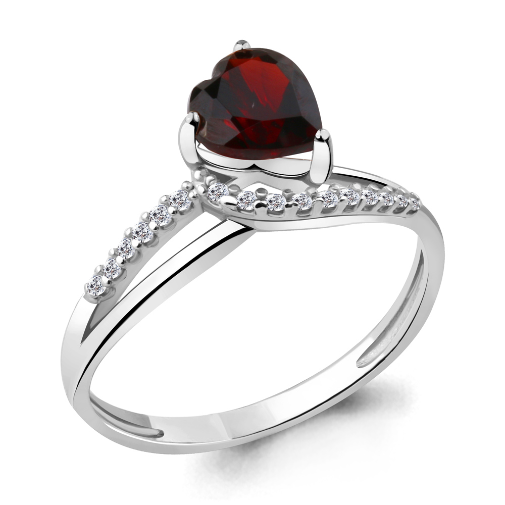 6519103А Кольцо из Серебра с гранатом, фианитами