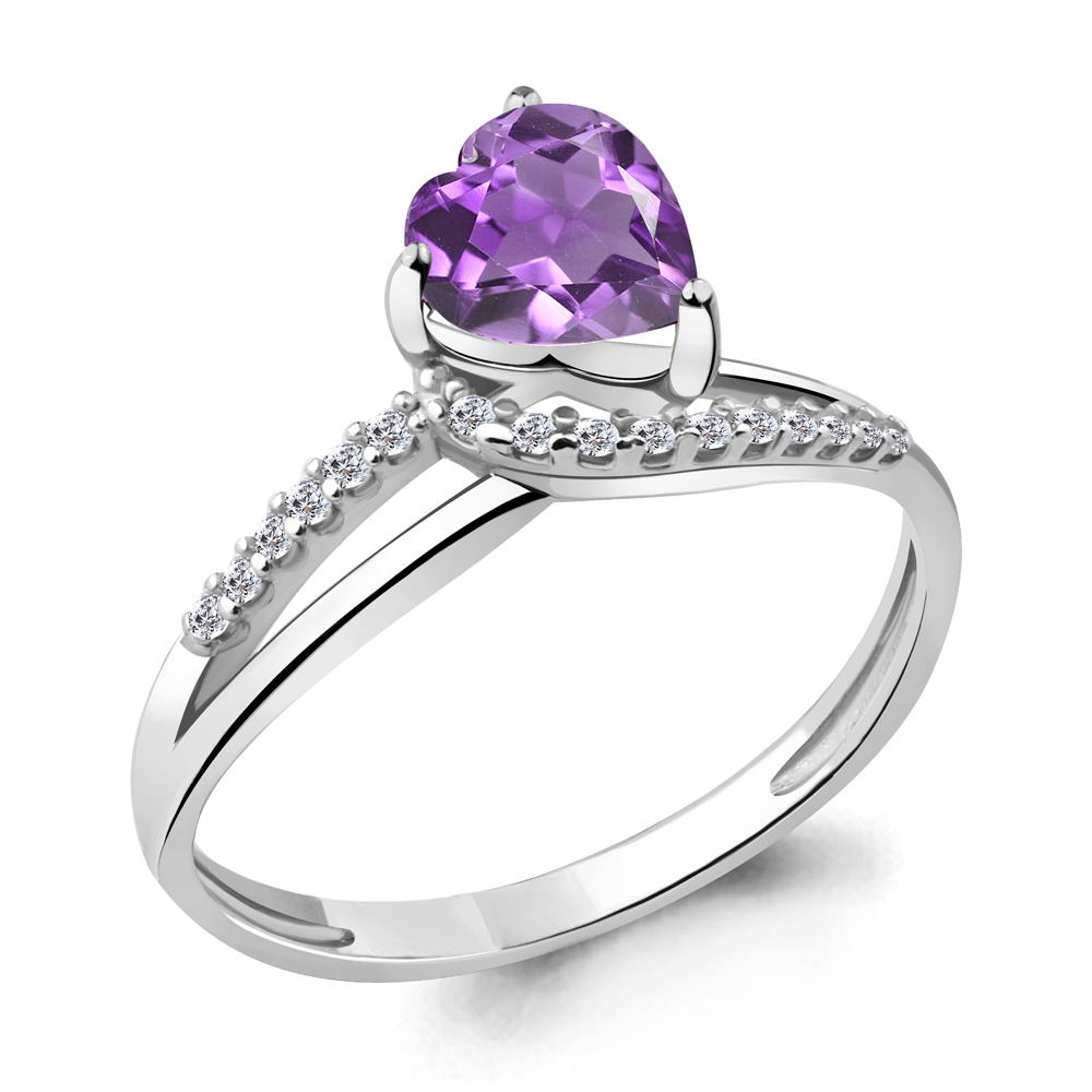 6519104А Кольцо из Серебра с аметистом, фианитами