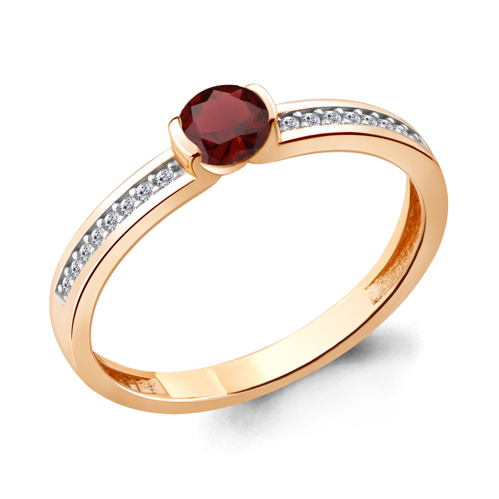 6519203А Кольцо из Золота с гранатом, фианитами