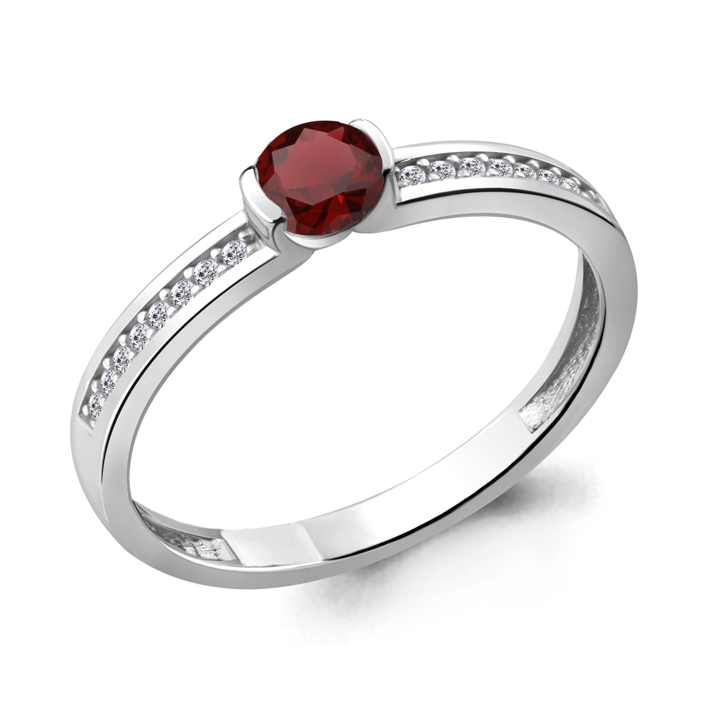 6519203А Кольцо из Серебра с гранатом, фианитами