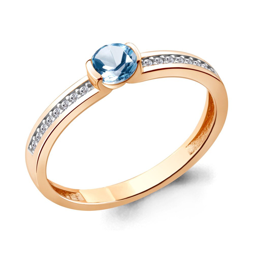 6519205А Кольцо из Золота с топазом свисс блю, фианитами