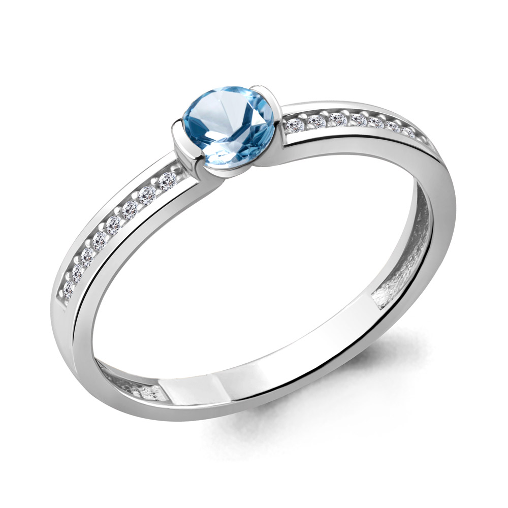 6519205А Кольцо из Серебра с топазом свисс блю, фианитами