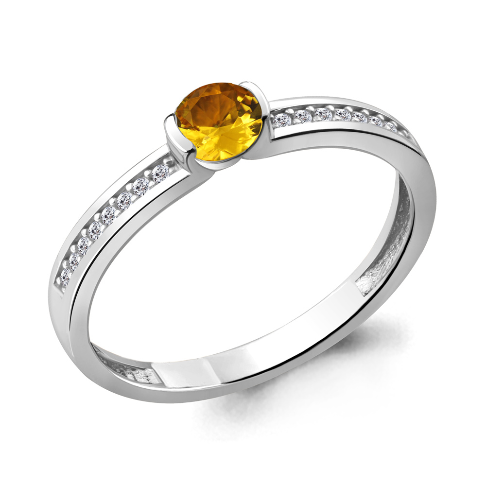 6519206А Кольцо из Серебра с фианитами, цитрином