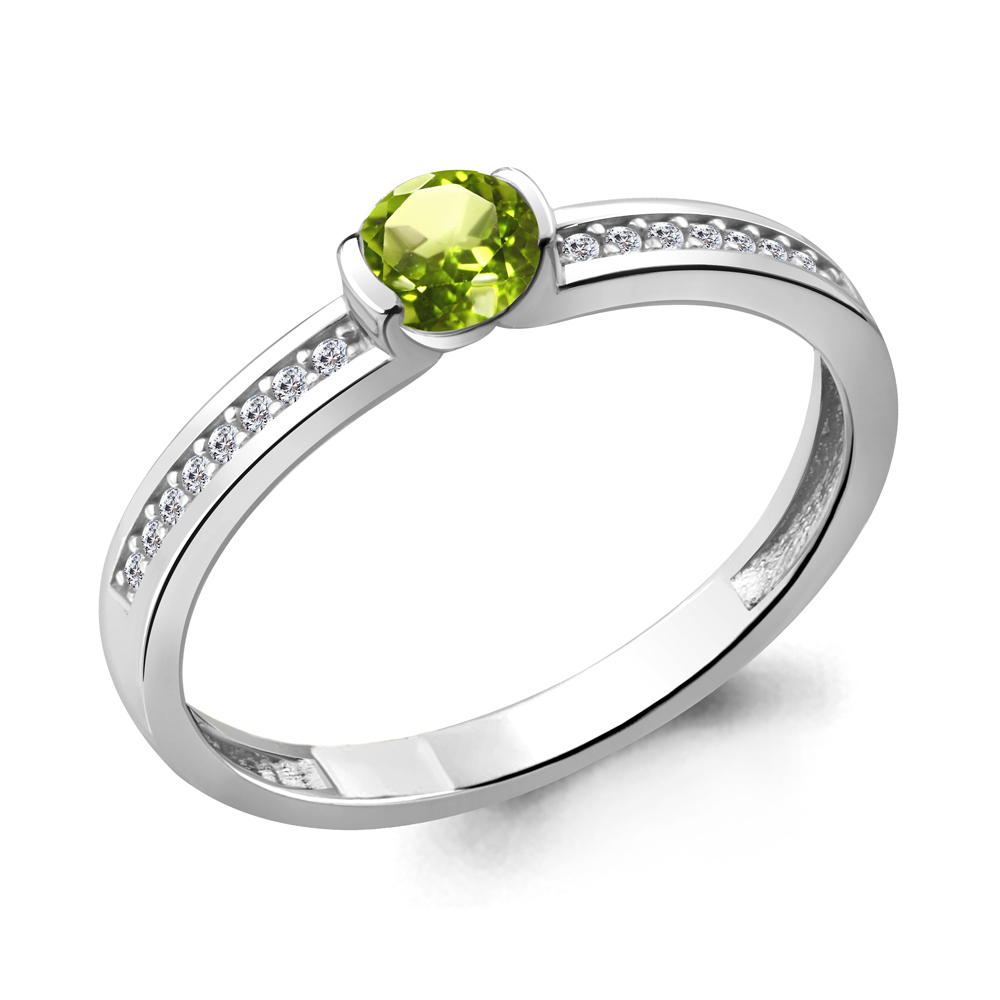 6519207А Кольцо из Серебра с фианитами, хризолитом