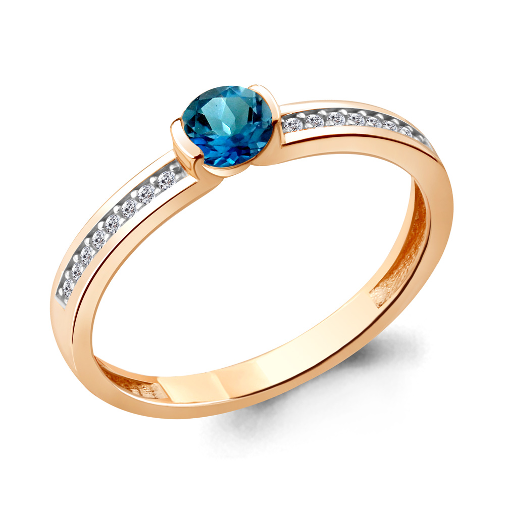 6519208А Кольцо из Золота с топазом лондон блю, фианитами