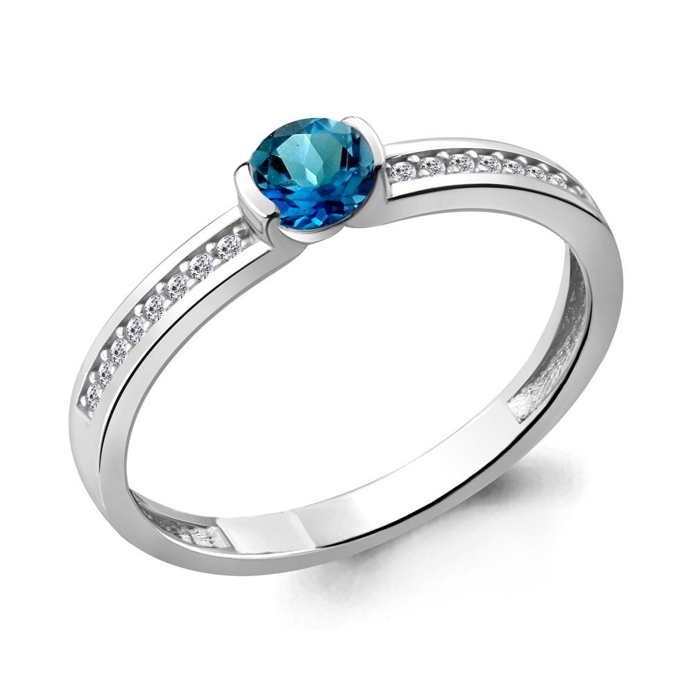 6519208А Кольцо из Серебра с топазом лондон блю, фианитами