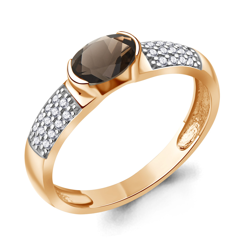 6519401А Кольцо из Золота с кварцем дымчатым, фианитами