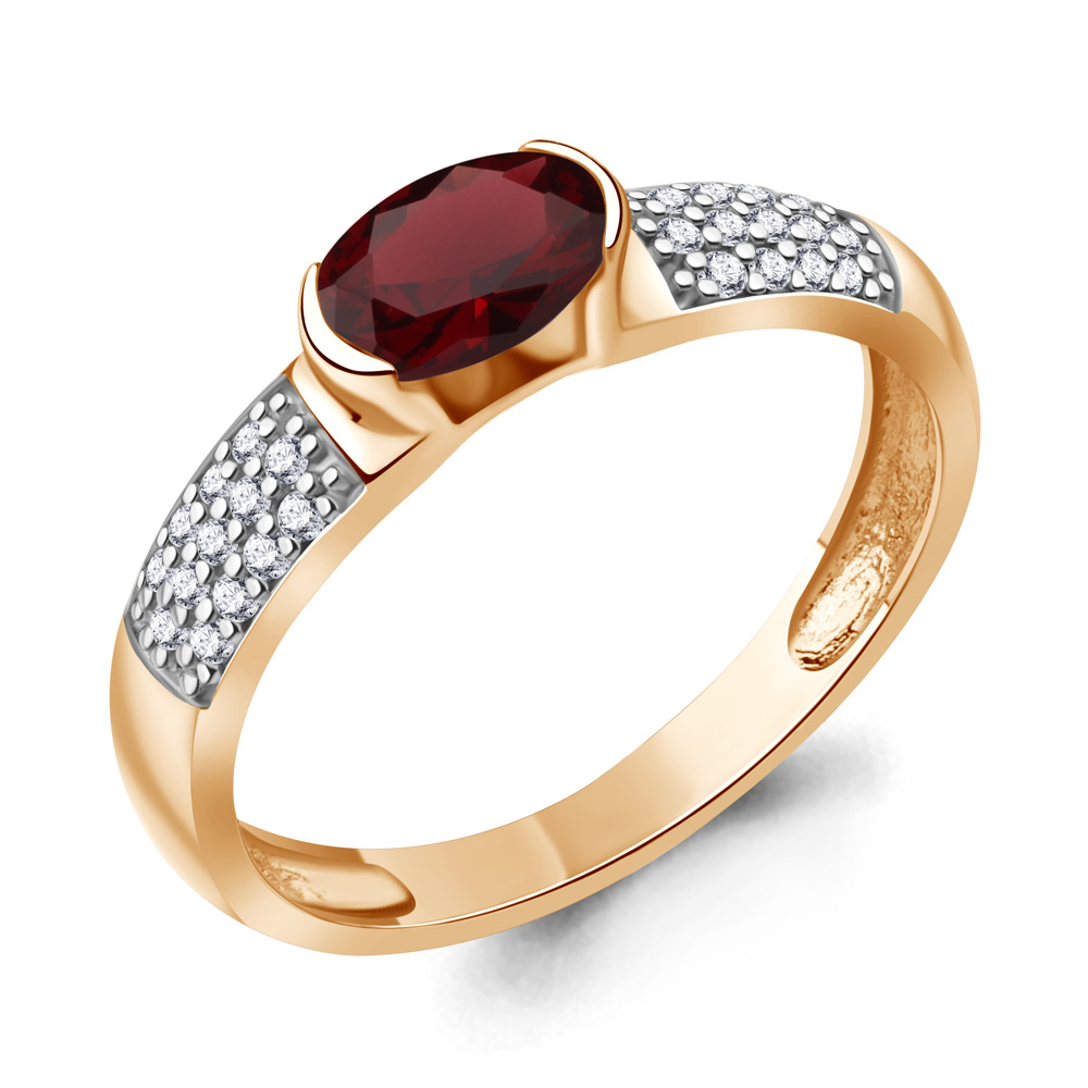 6519403А Кольцо из Золота с гранатом, фианитами
