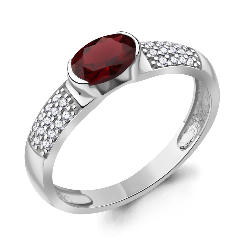 6519403А Кольцо из Серебра с гранатом, фианитами