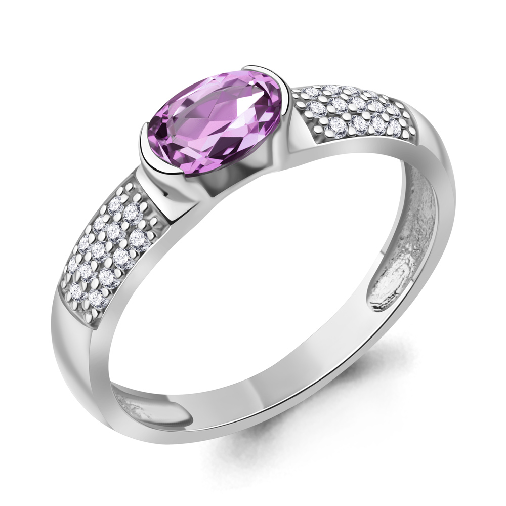 6519404А Кольцо из Серебра с аметистом, фианитами