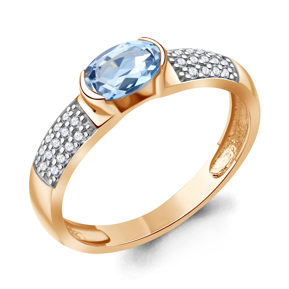 6519405А Кольцо из Золота с топазом свисс блю, фианитами