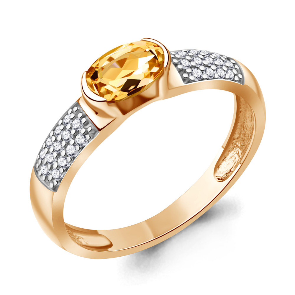6519406А Кольцо из Золота с фианитами, цитрином