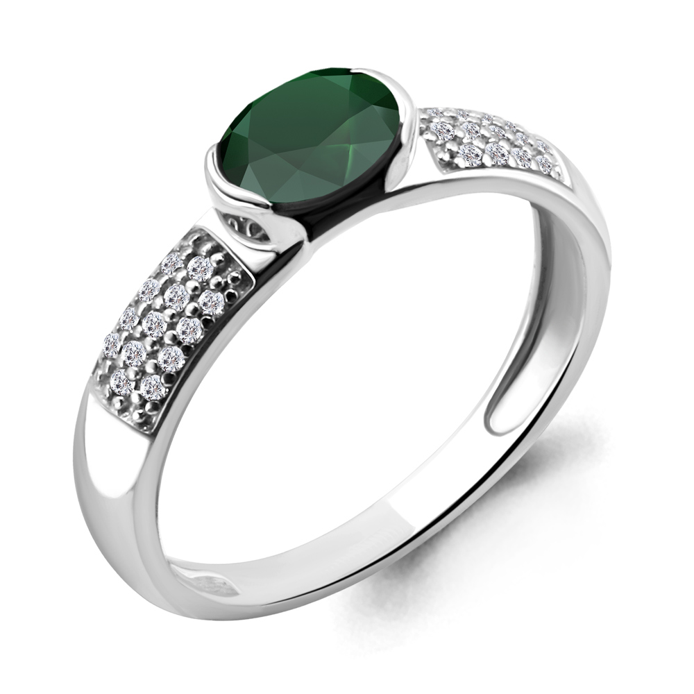 6519409А Кольцо из Серебра с агатом, фианитами