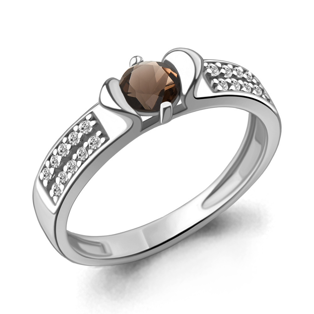 6519501А Кольцо из Серебра с кварцем дымчатым, фианитами
