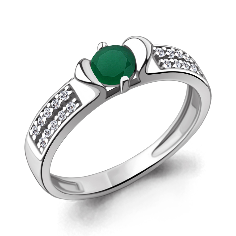 6519509А Кольцо из Серебра с агатом, фианитами