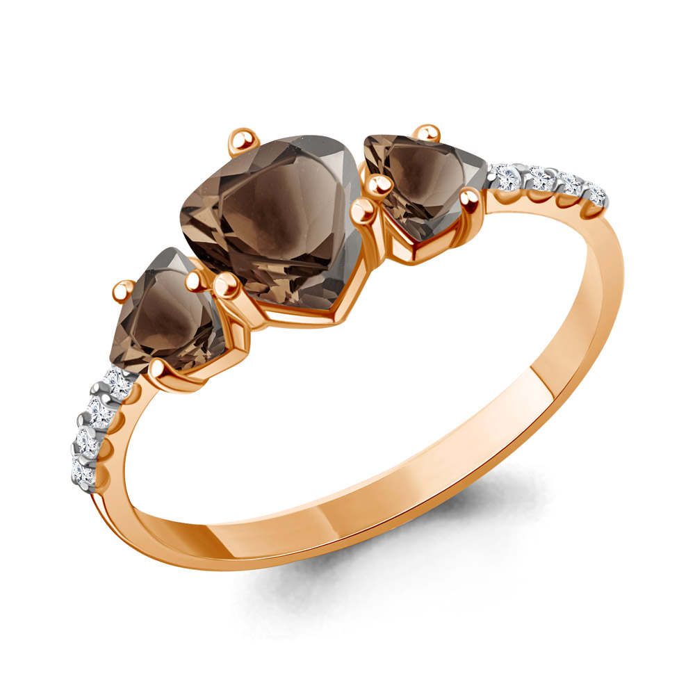 6519701А Кольцо из Золота с кварцами дымчатыми, фианитами
