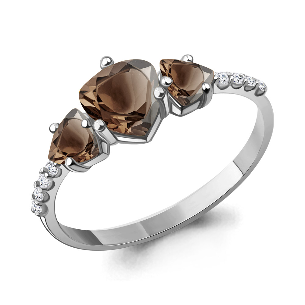 6519701А Кольцо из Серебра с кварцами дымчатыми, фианитами