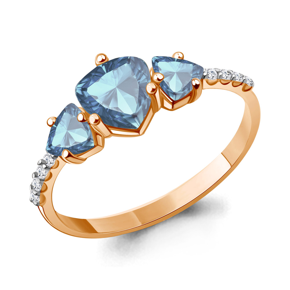 6519705А Кольцо из Золота с топазами свисс блю, фианитами