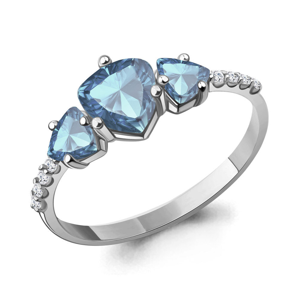 6519705А Кольцо из Серебра с топазами свисс блю, фианитами