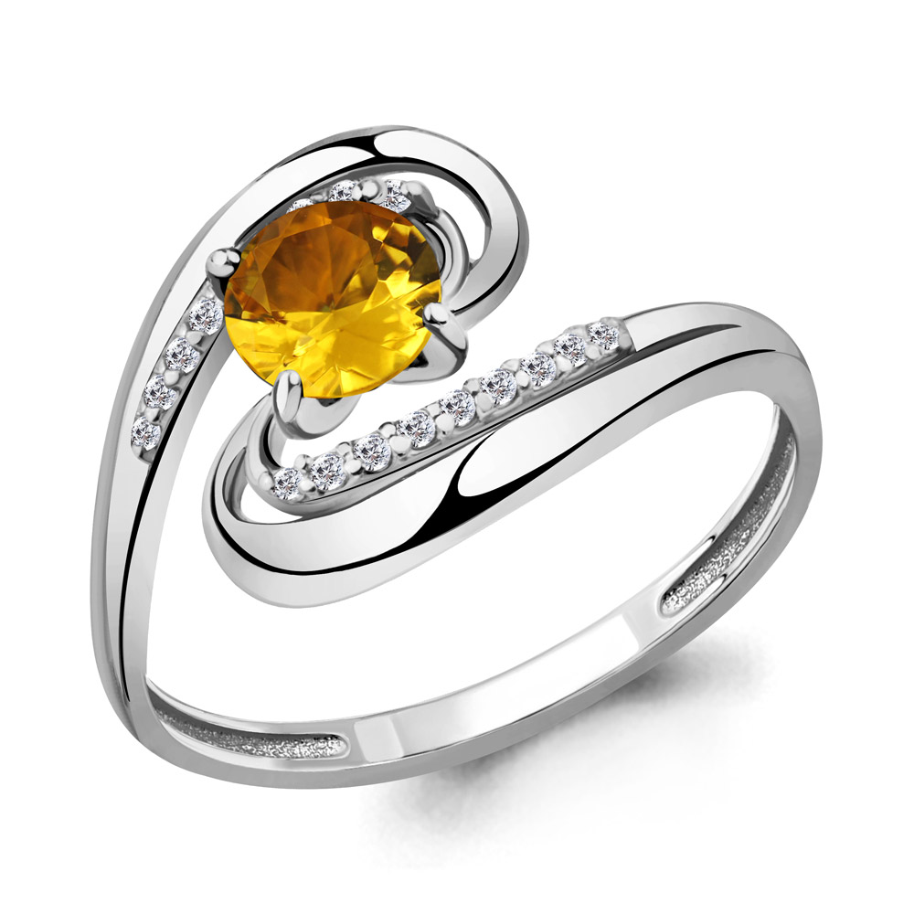 6520506А Кольцо из Серебра с фианитами, цитрином