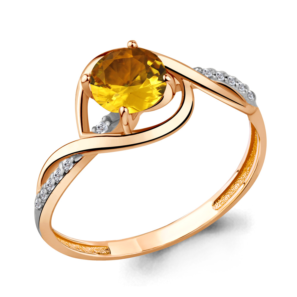 6520706А Кольцо из Золота с фианитами, цитрином