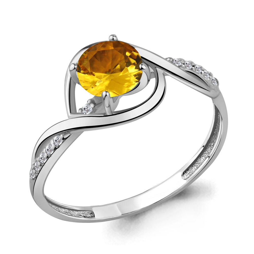 6520706А Кольцо из Серебра с фианитами, цитрином