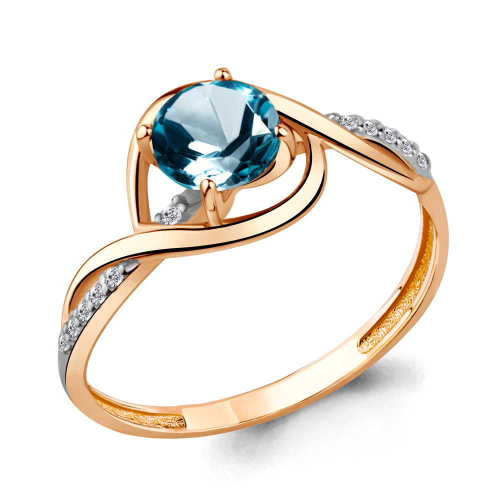 6520708А Кольцо из Золота с топазом лондон блю, фианитами