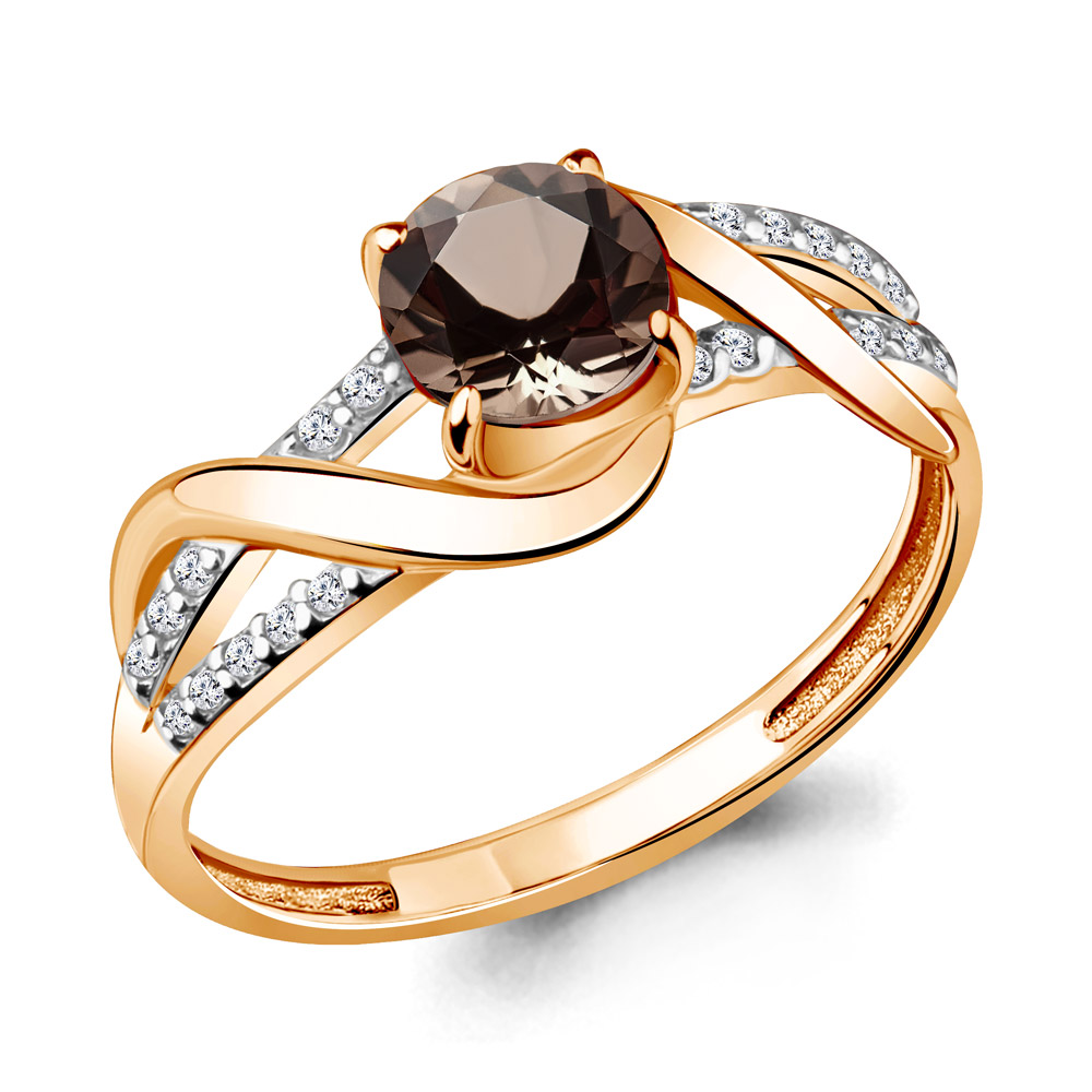 6520901А Кольцо из Золота с кварцем дымчатым, фианитами