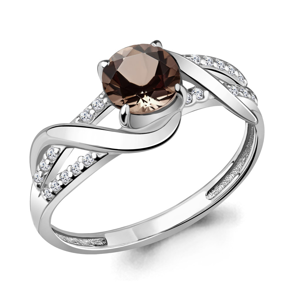 6520901А Кольцо из Серебра с кварцем дымчатым, фианитами