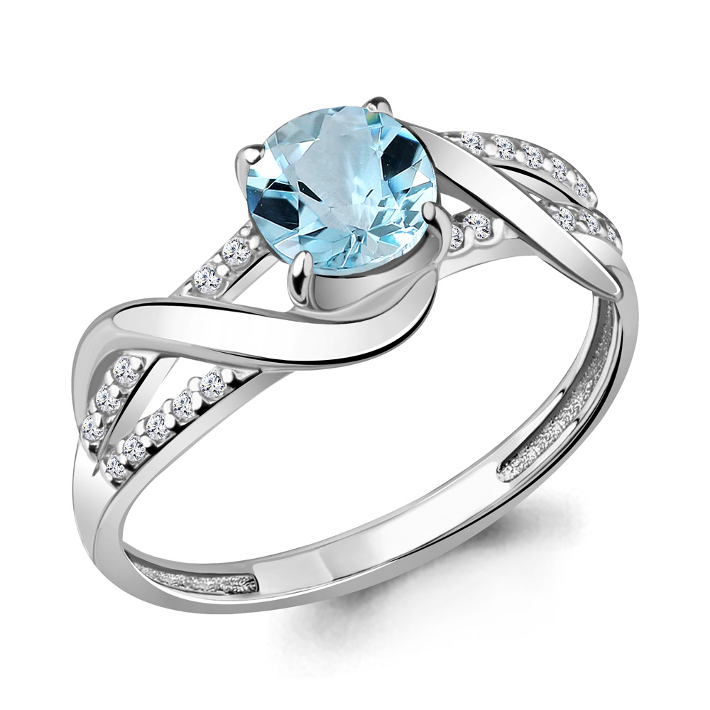 6520902А Кольцо из Серебра с топазом скай блю, фианитами