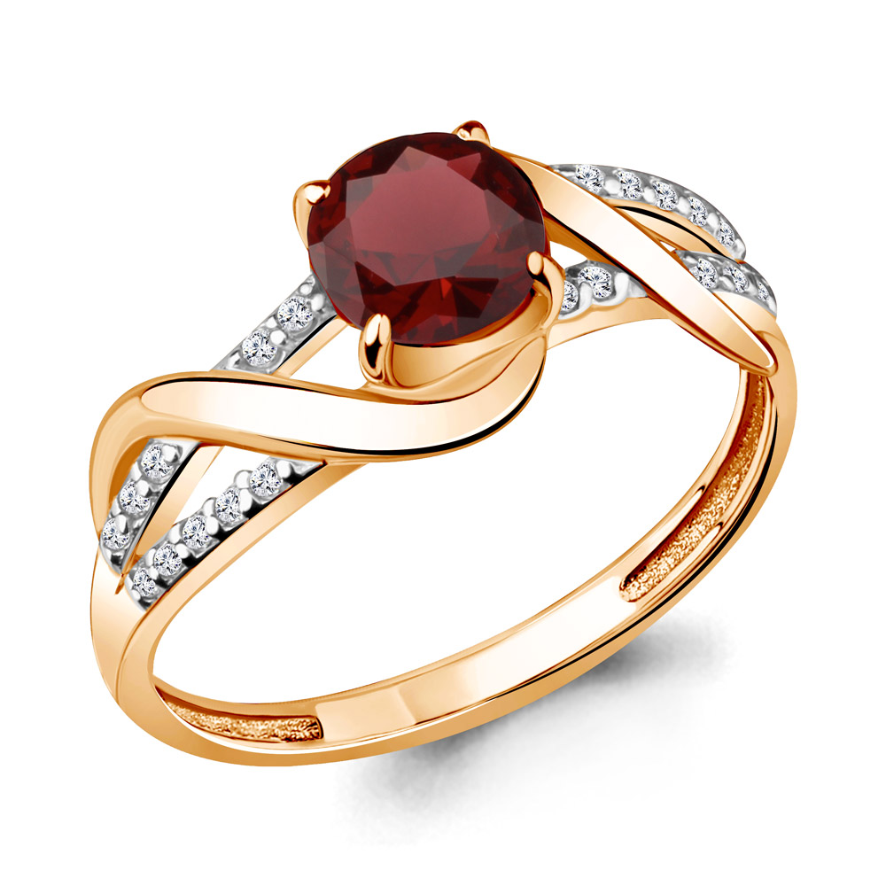 6520903А Кольцо из Золота с гранатом, фианитами