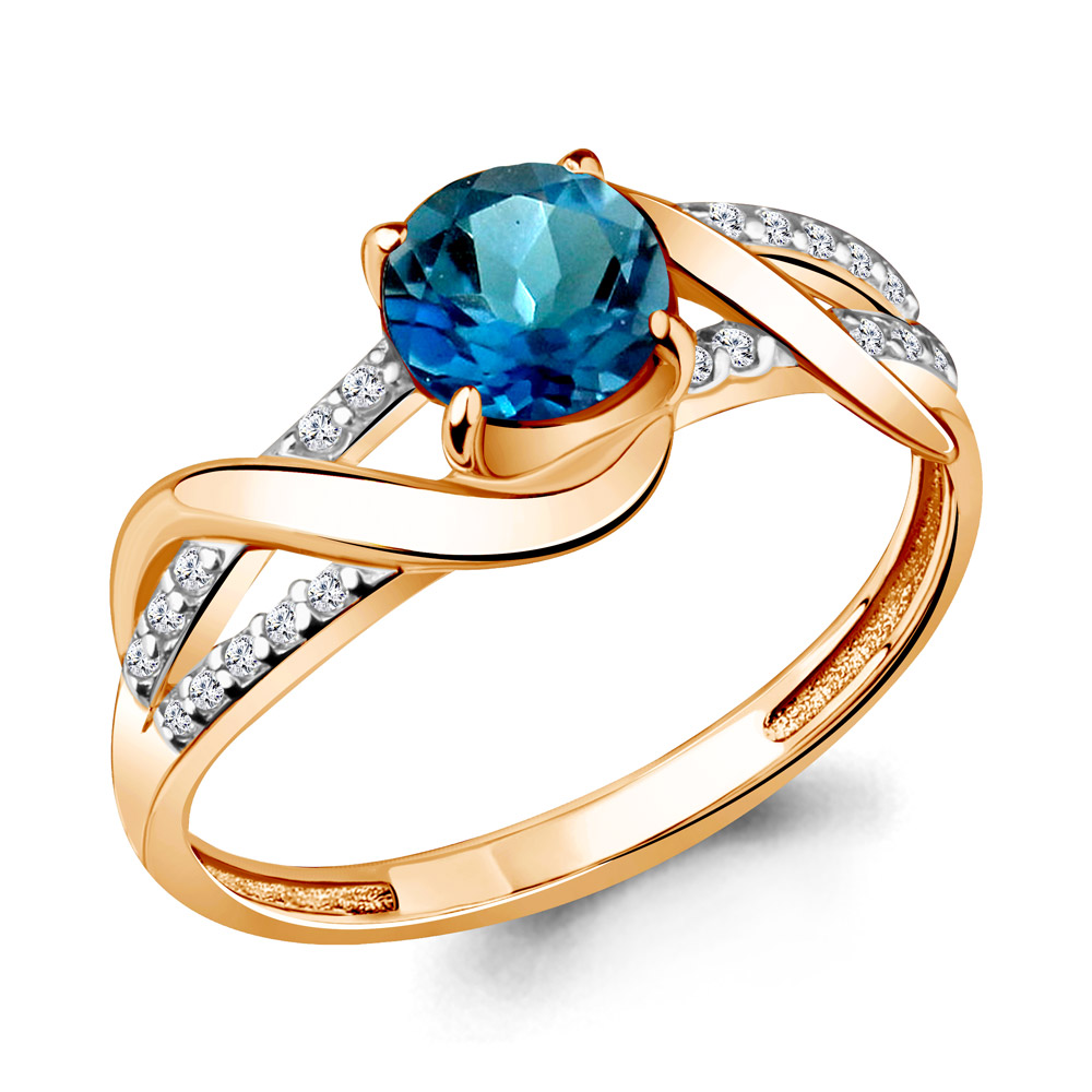 6520908А Кольцо из Золота с топазом лондон блю, фианитами