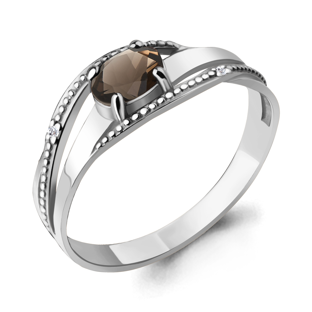 6522501 Кольцо из Серебра с кварцем дымчатым, фианитами