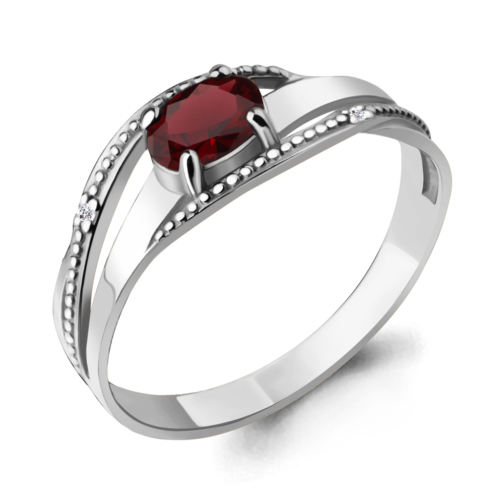 6522503 Кольцо из Серебра с гранатом, фианитами