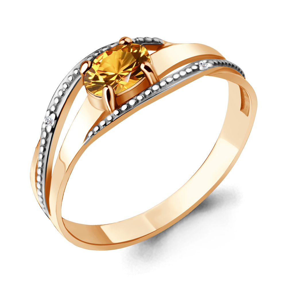 6522506 Кольцо из Золота с фианитами, цитрином