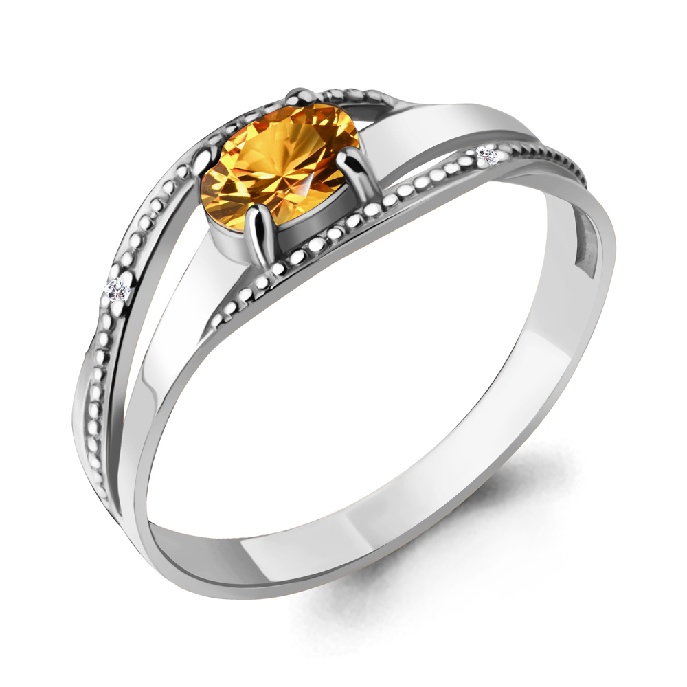 6522506 Кольцо из Серебра с фианитами, цитрином
