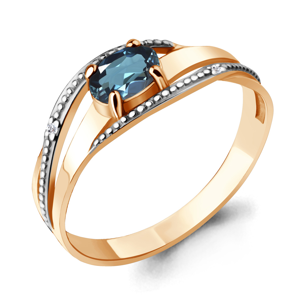 6522508 Кольцо из Золота с топазом лондон блю, фианитами