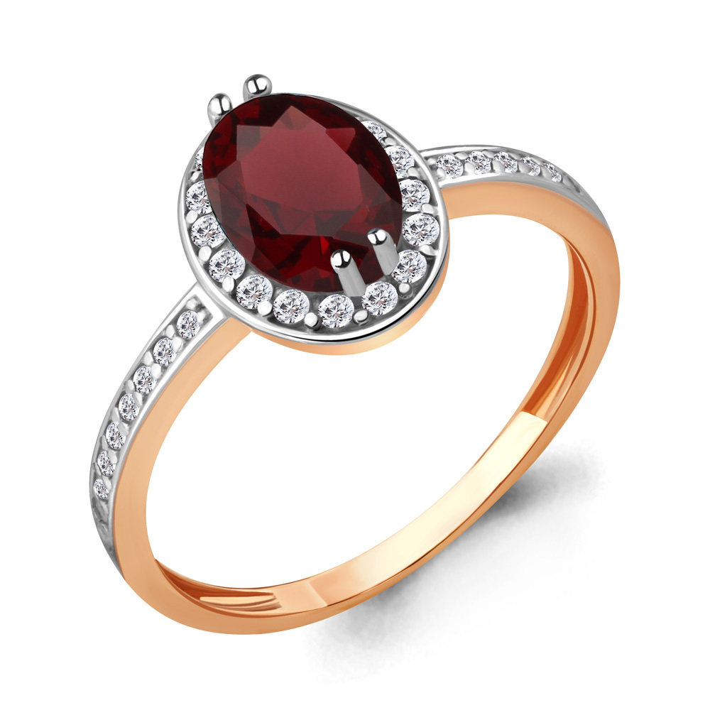 6523203А Кольцо из Золота с гранатом, фианитами