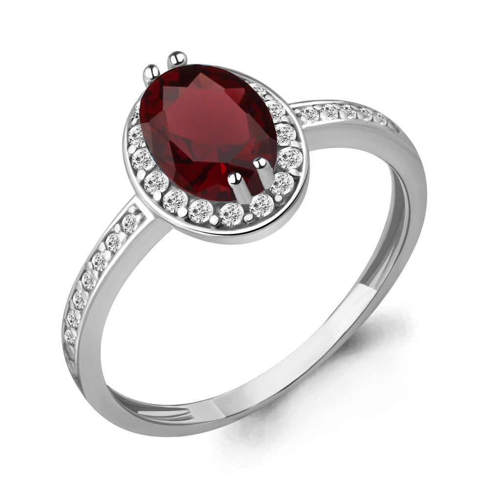 6523203А Кольцо из Серебра с гранатом, фианитами