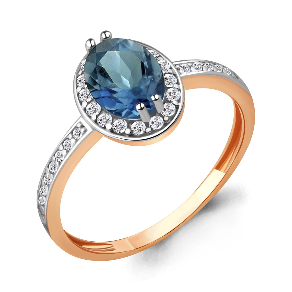 6523208А Кольцо из Золота с топазом лондон блю, фианитами