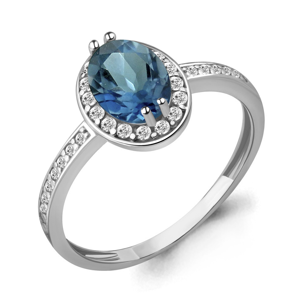 6523208А Кольцо из Серебра с топазом лондон блю, фианитами