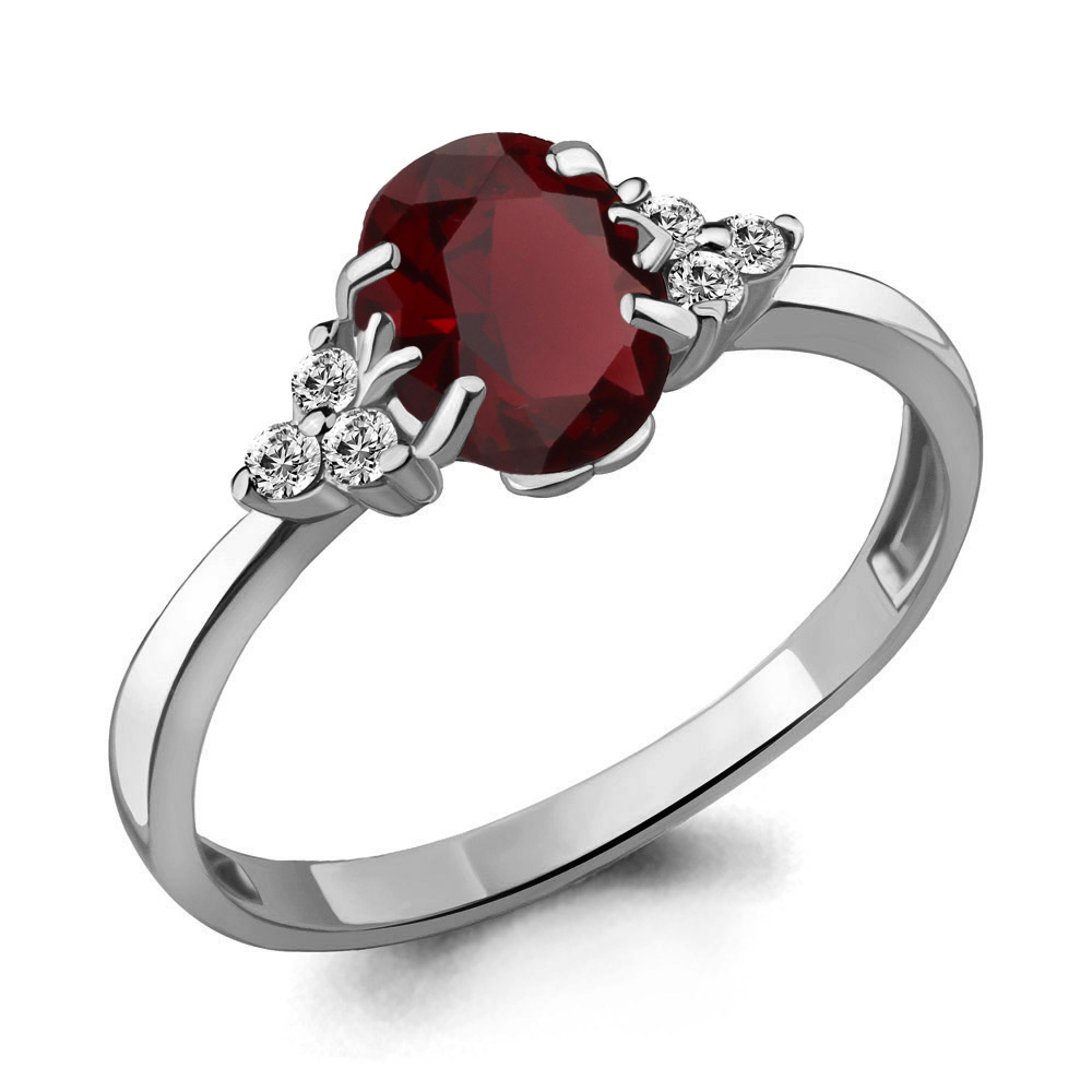 6523503А Кольцо из Серебра с гранатом, фианитами