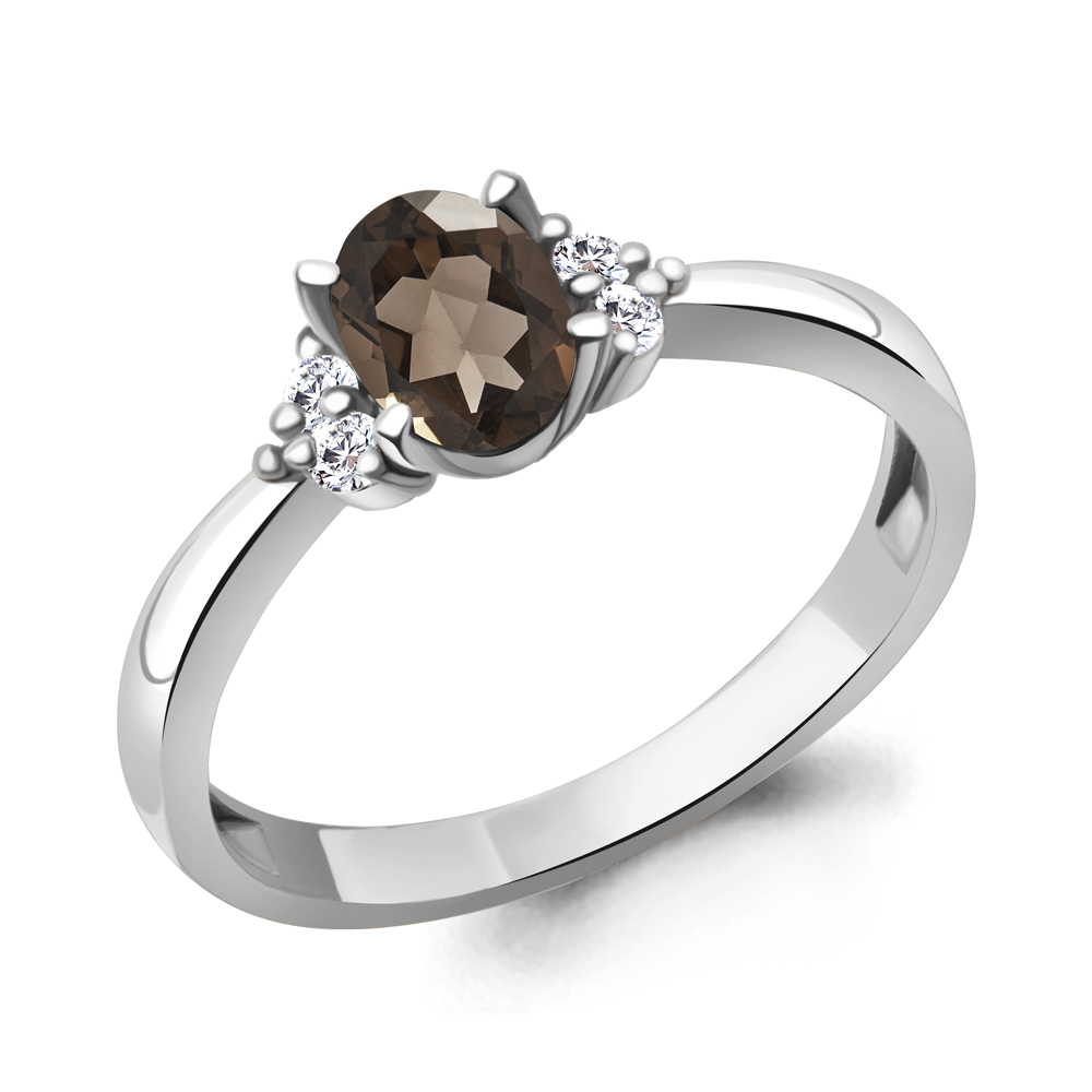 6523601 Кольцо из Серебра с кварцем дымчатым, фианитами