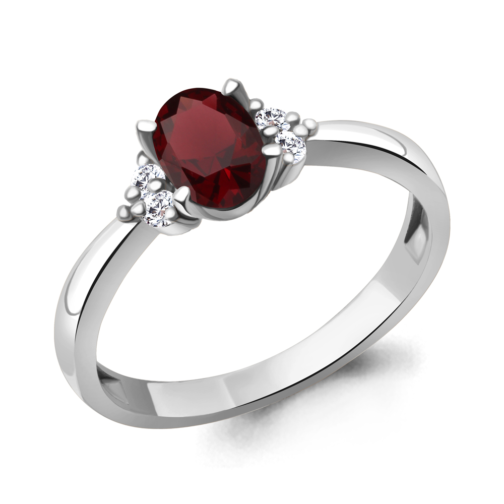 6523603А Кольцо из Серебра с гранатом, фианитами