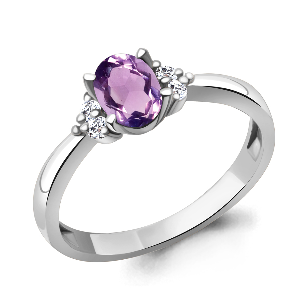 6523604 Кольцо из Серебра с аметистом, фианитами